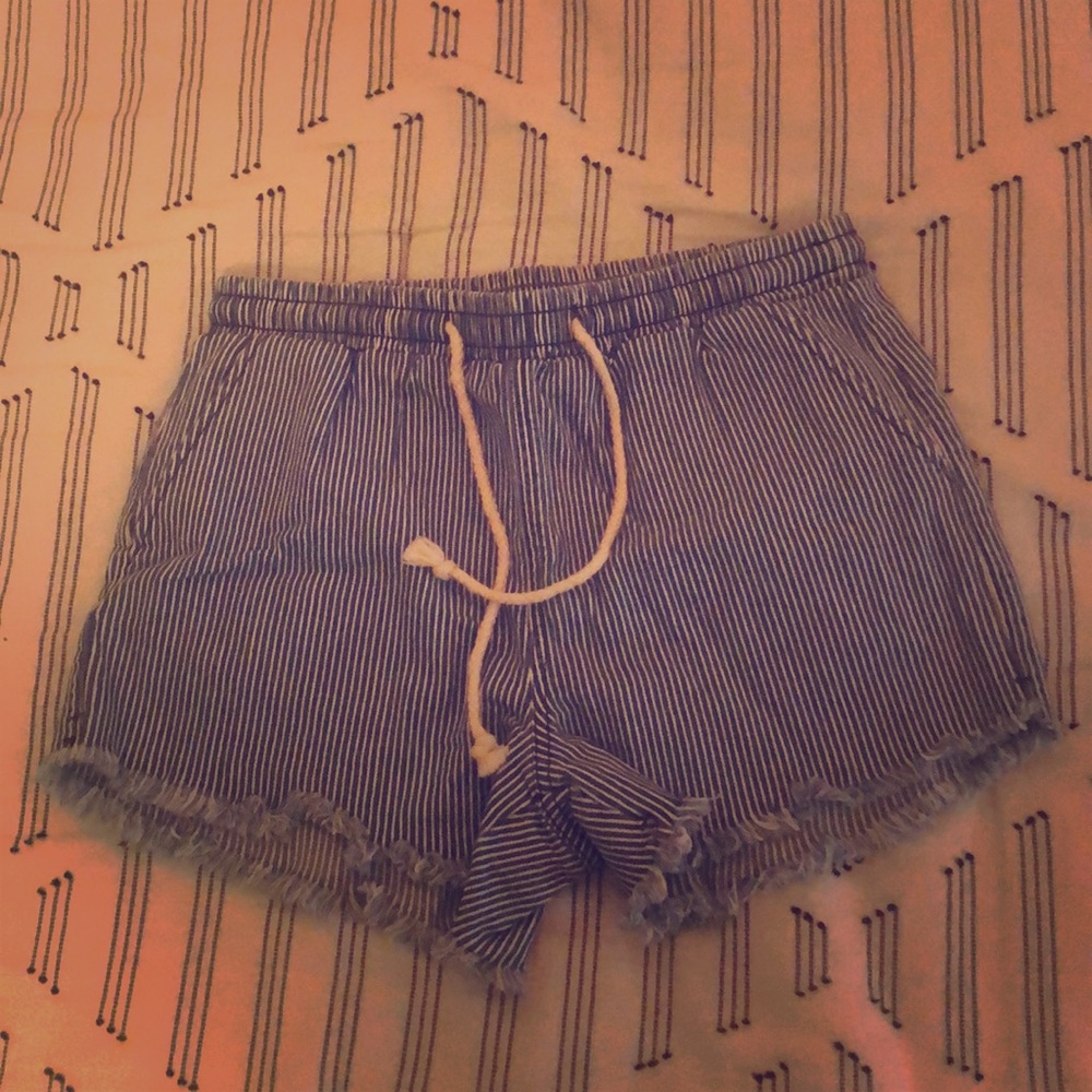 Striped denim shorts